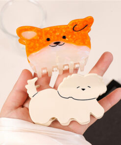Corgi and white dog hair clip 8.5cm claw clips ‌Half-up clips